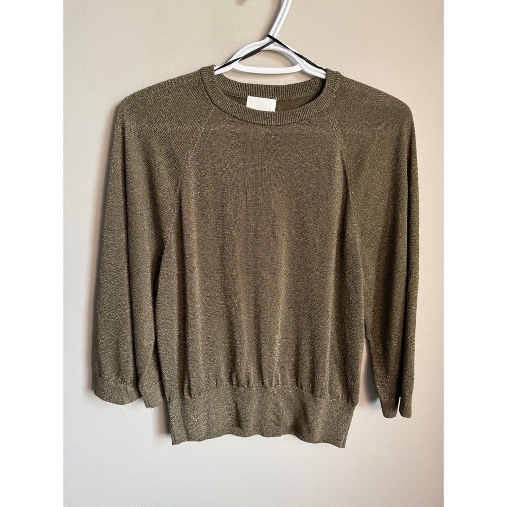 H&M Metallic Glitter Knit Sweater Womens S Brownish Green Shimmer Party Glam